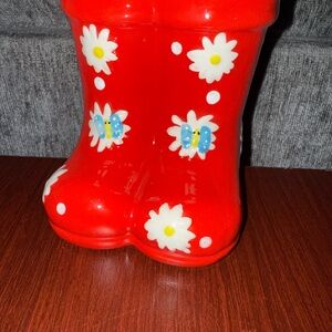 Red Rain Boots with Floral Design